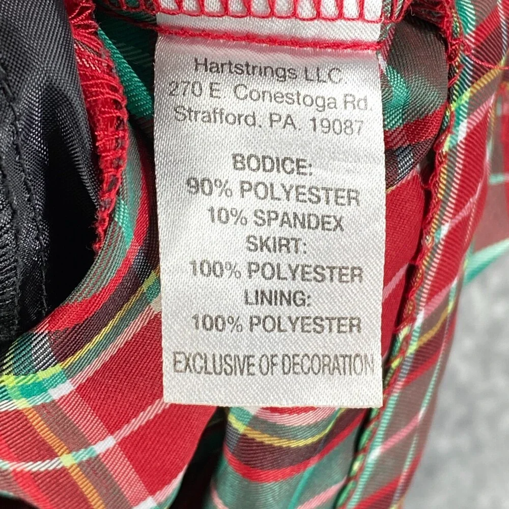 Hartstrings Dress Girls 6X Black Velvet Top Gold Metallic Red Green Plaid Skirt